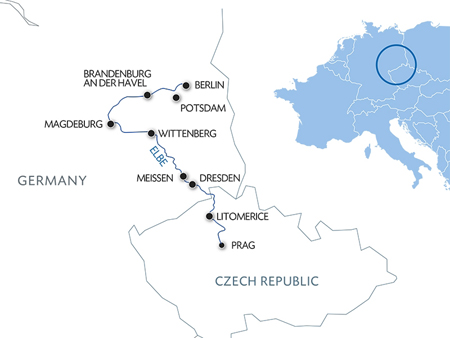 mappa crociera Berlino Praga Elbe e Vltava